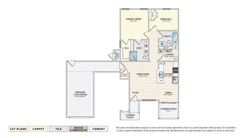 Floor plan for 2 beds, 2 baths, 1024 sqft